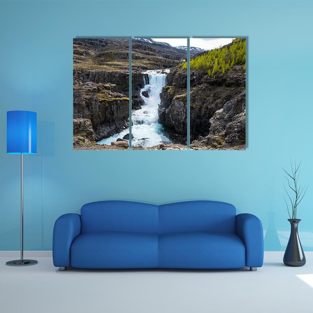 Waterfall In Fossa River Canvas Wall Art-3 Horizontal-Gallery Wrap-37" x 24"-Tiaracle