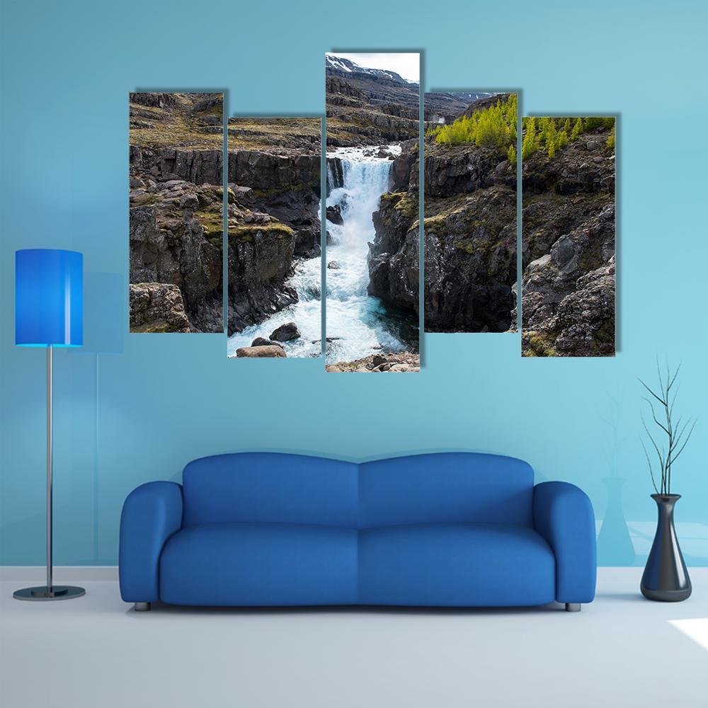 Waterfall In Fossa River Canvas Wall Art-5 Pop-Gallery Wrap-47" x 32"-Tiaracle