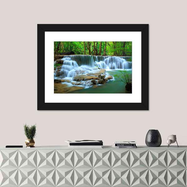 Waterfall In Green Forest Kanchanaburi Thailand Canvas Wall Art-1 Piece-Framed Print-20" x 16"-Tiaracle