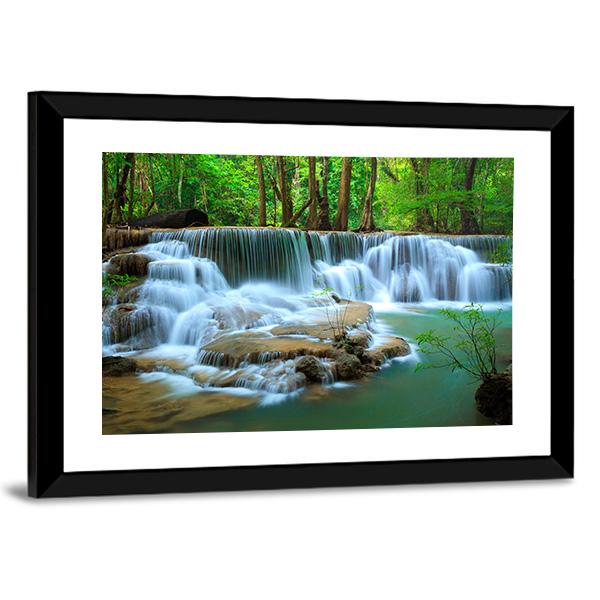 Waterfall In Green Forest Kanchanaburi Thailand Canvas Wall Art-3 Horizontal-Gallery Wrap-25" x 16"-Tiaracle