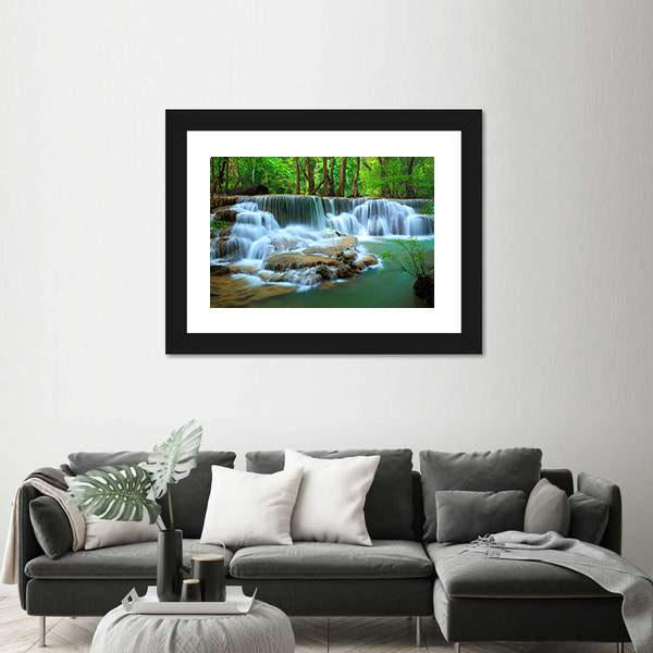 Waterfall In Green Forest Kanchanaburi Thailand Canvas Wall Art-3 Horizontal-Gallery Wrap-25" x 16"-Tiaracle