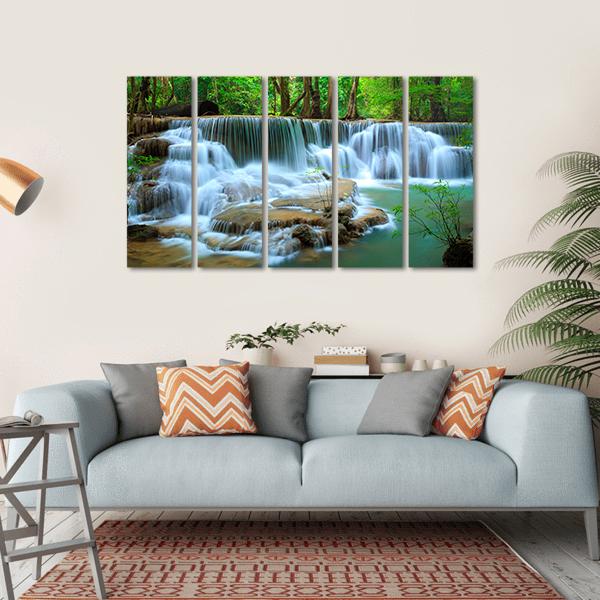 Waterfall In Green Forest Kanchanaburi Thailand Canvas Wall Art-5 Horizontal-Gallery Wrap-22" x 12"-Tiaracle