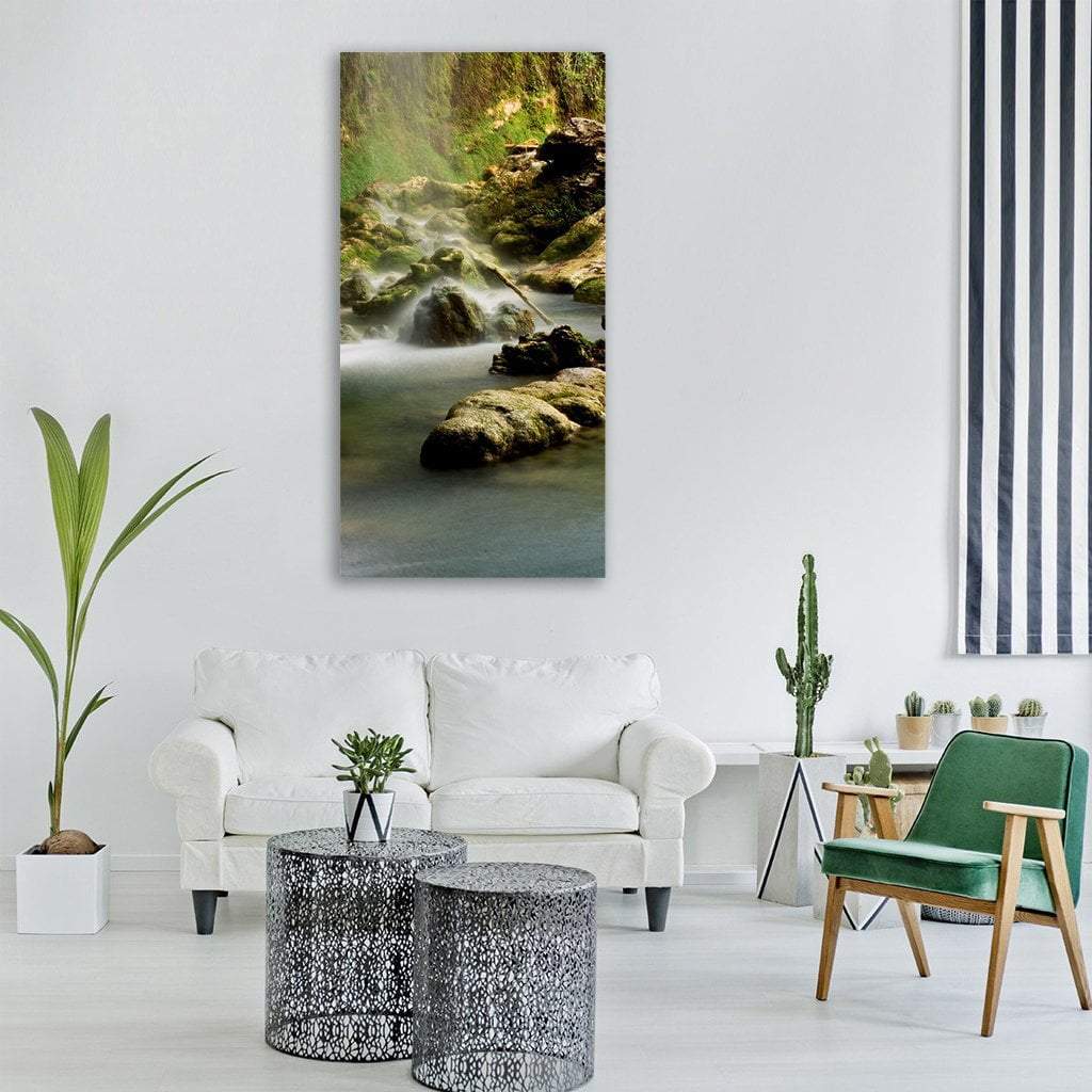 Waterfall In Green Forest Vertical Canvas Wall Art-1 Vertical-Gallery Wrap-12" x 24"-Tiaracle