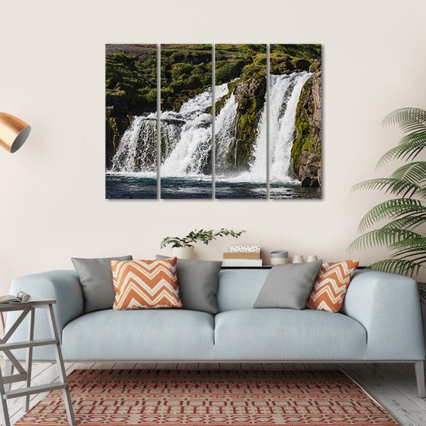 Waterfall In Iceland Canvas Wall Art-4 Horizontal-Gallery Wrap-34" x 24"-Tiaracle