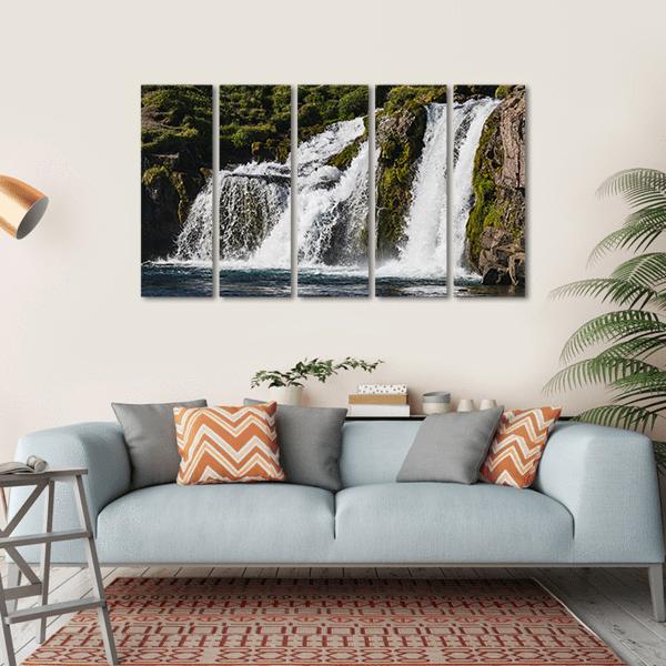 Waterfall In Iceland Canvas Wall Art-5 Horizontal-Gallery Wrap-22" x 12"-Tiaracle