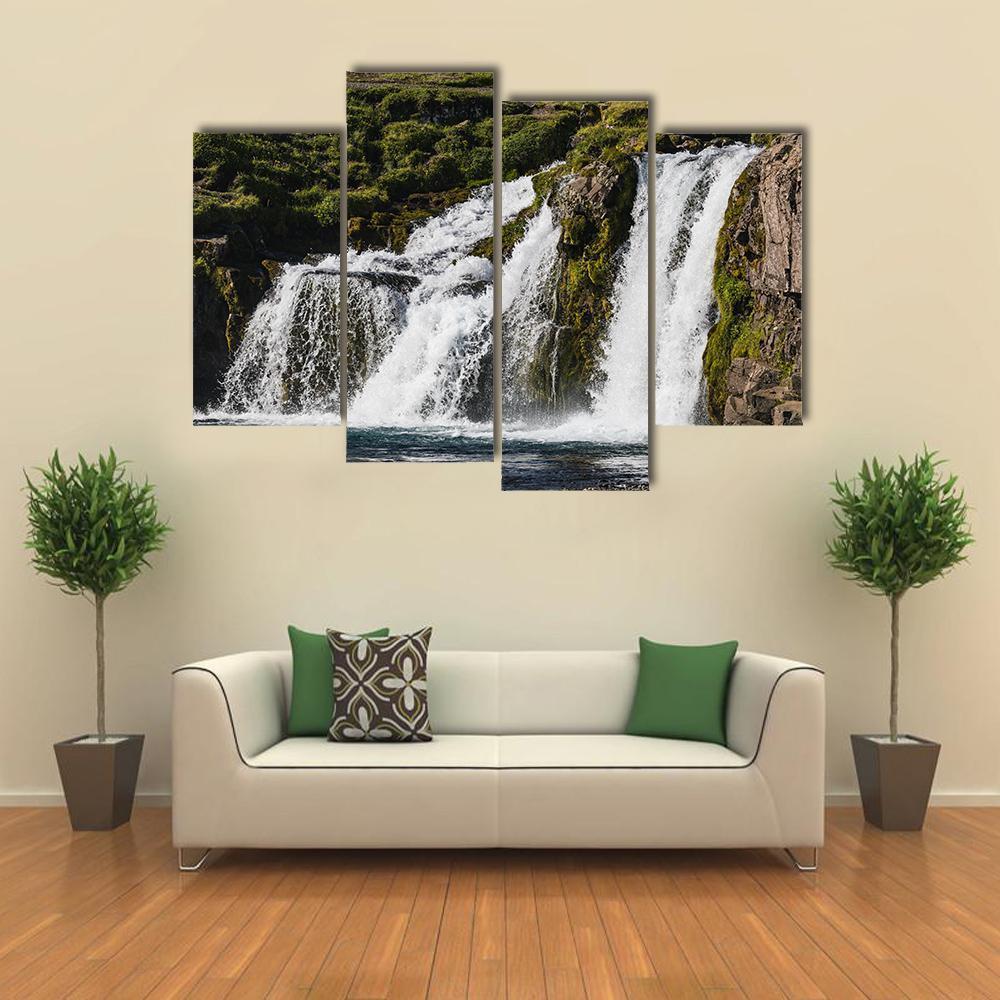 Waterfall In Iceland Canvas Wall Art-4 Pop-Gallery Wrap-50" x 32"-Tiaracle