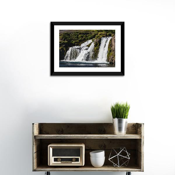 Waterfall In Iceland Canvas Wall Art-1 Piece-Framed Print-20" x 16"-Tiaracle