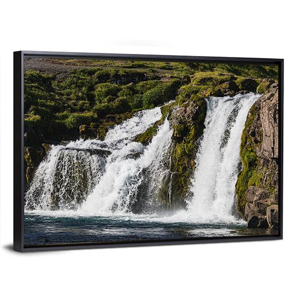 Waterfall In Iceland Canvas Wall Art-3 Horizontal-Gallery Wrap-25" x 16"-Tiaracle