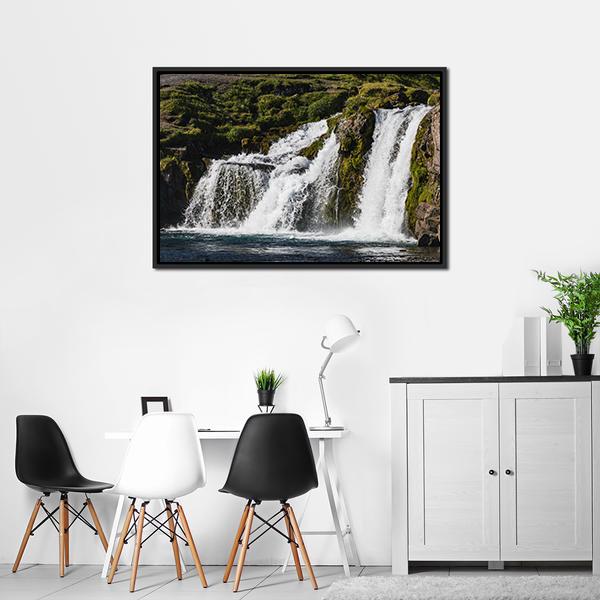 Waterfall In Iceland Canvas Wall Art-3 Horizontal-Gallery Wrap-25" x 16"-Tiaracle