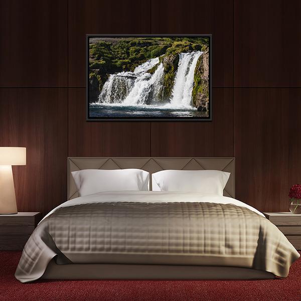 Waterfall In Iceland Canvas Wall Art-3 Horizontal-Gallery Wrap-25" x 16"-Tiaracle