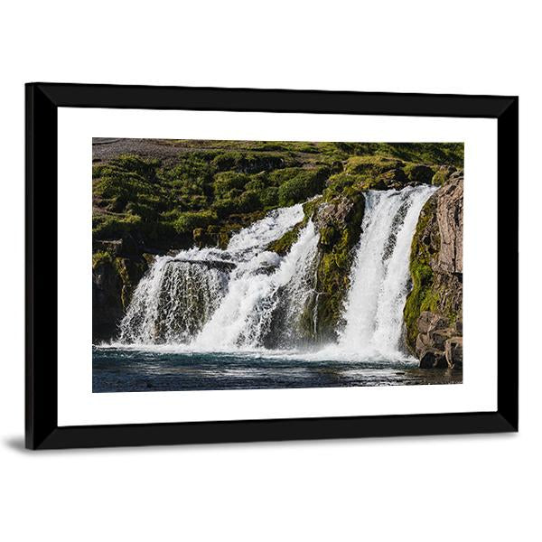 Waterfall In Iceland Canvas Wall Art-3 Horizontal-Gallery Wrap-25" x 16"-Tiaracle