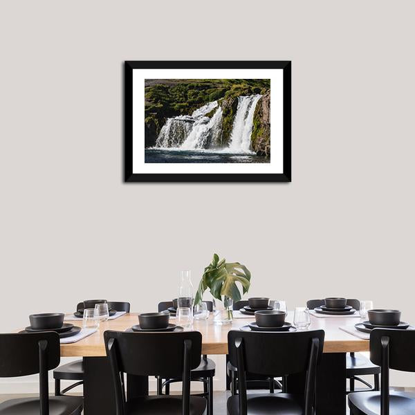 Waterfall In Iceland Canvas Wall Art-3 Horizontal-Gallery Wrap-25" x 16"-Tiaracle
