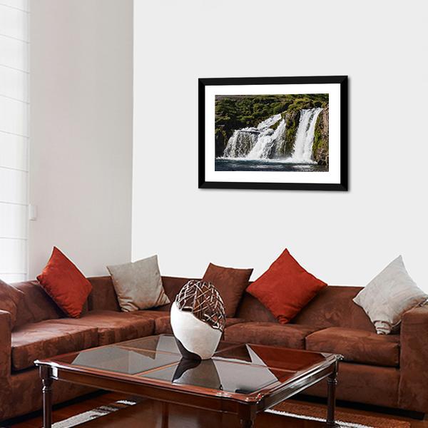 Waterfall In Iceland Canvas Wall Art-3 Horizontal-Gallery Wrap-25" x 16"-Tiaracle