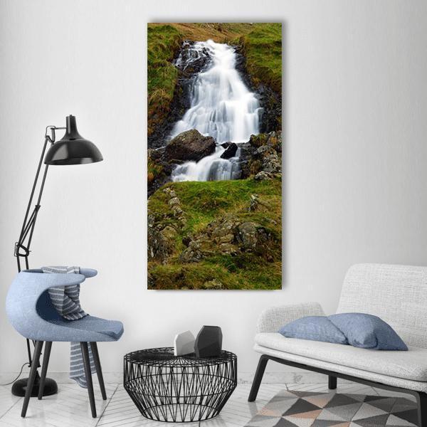 Waterfall In Isle Sky Island Scotland Vertical Canvas Wall Art-1 Vertical-Gallery Wrap-12" x 24"-Tiaracle