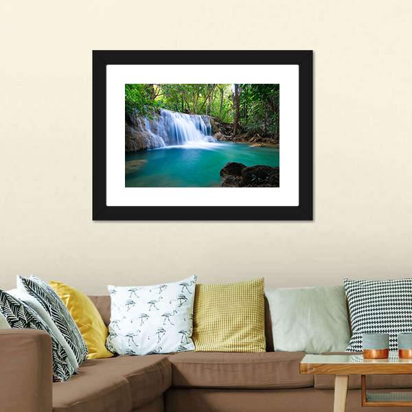 Waterfall In Kanchanaburi Canvas Wall Art-1 Piece-Framed Print-20" x 16"-Tiaracle