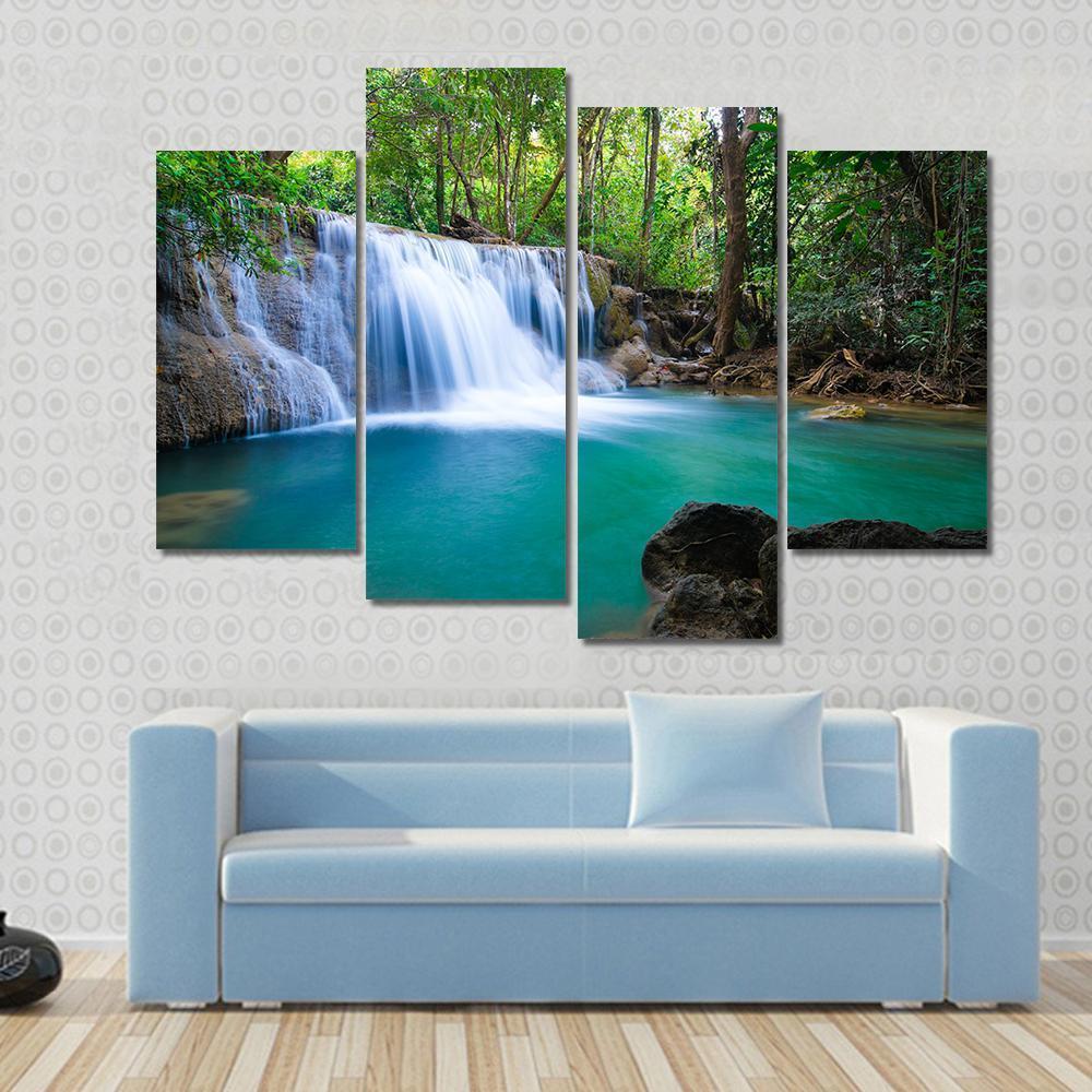 Waterfall In Kanchanaburi Canvas Wall Art-4 Pop-Gallery Wrap-50" x 32"-Tiaracle