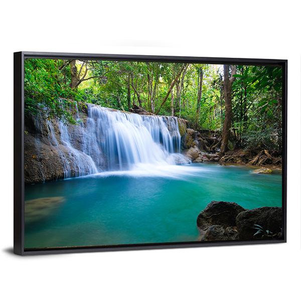 Waterfall In Kanchanaburi Canvas Wall Art-3 Horizontal-Gallery Wrap-25" x 16"-Tiaracle