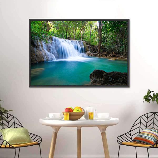 Waterfall In Kanchanaburi Canvas Wall Art-1 Piece-Floating Frame-24" x 16"-Tiaracle