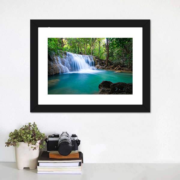 Waterfall In Kanchanaburi Canvas Wall Art-3 Horizontal-Gallery Wrap-25" x 16"-Tiaracle