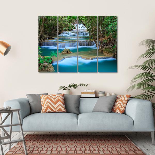 Waterfall In Kanchanaburi Thailand Canvas Wall Art-4 Horizontal-Gallery Wrap-34" x 24"-Tiaracle