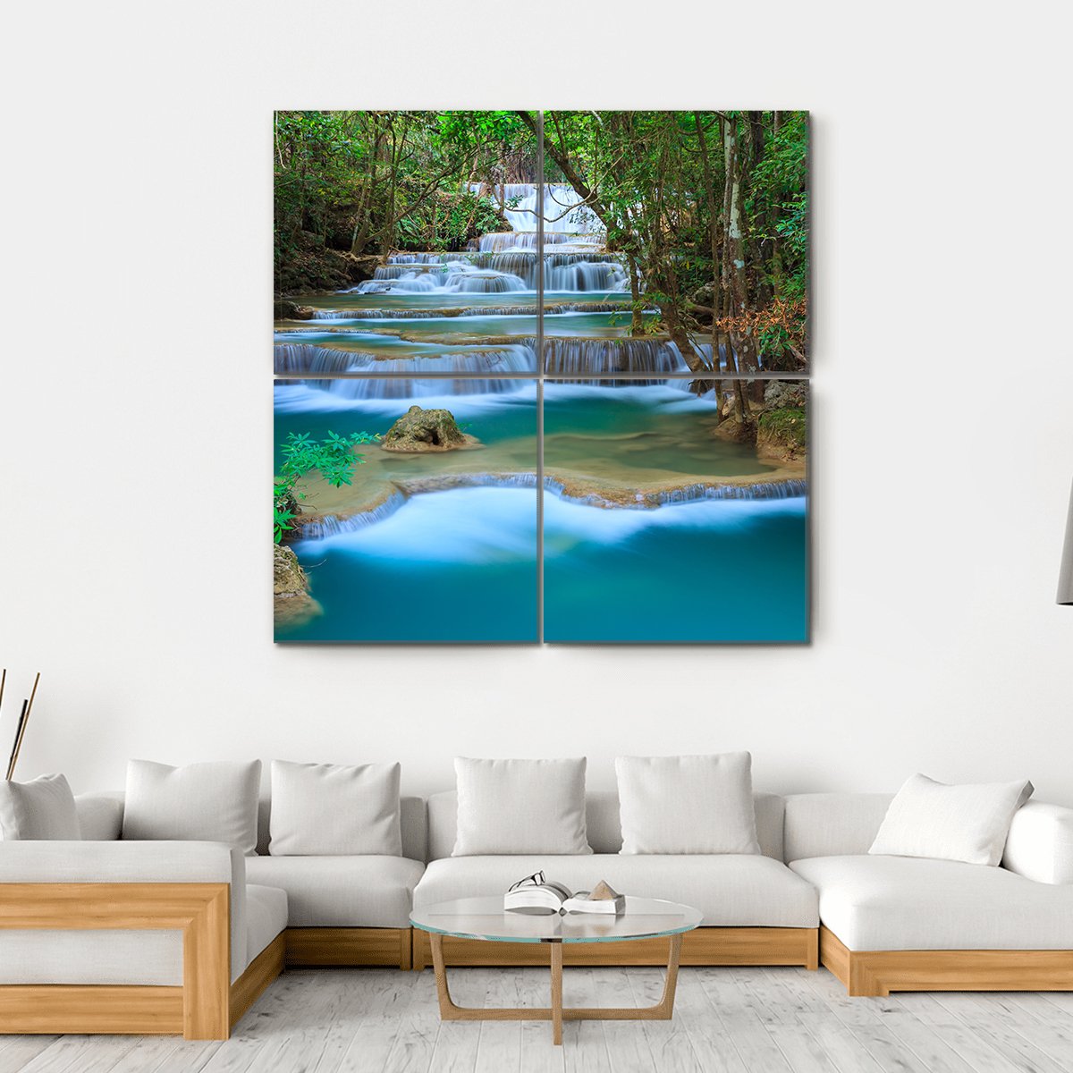 Waterfall In Kanchanaburi Thailand Canvas Wall Art-4 Square-Gallery Wrap-17" x 17"-Tiaracle