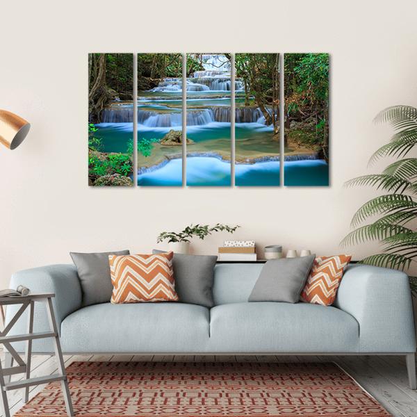 Waterfall In Kanchanaburi Thailand Canvas Wall Art-5 Horizontal-Gallery Wrap-22" x 12"-Tiaracle