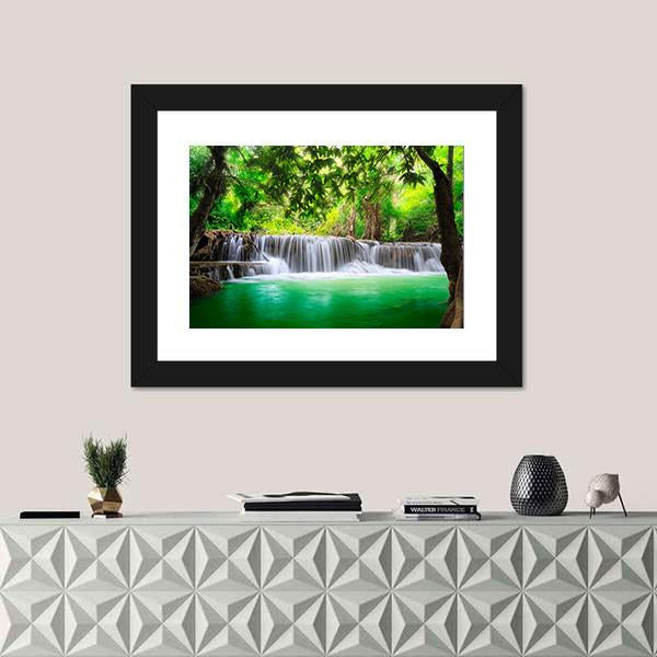 Waterfall In Kanjanaburi Canvas Wall Art-1 Piece-Framed Print-20" x 16"-Tiaracle