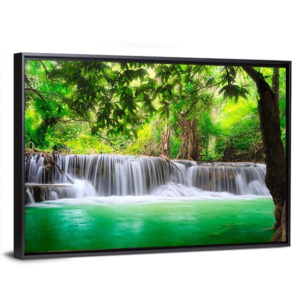 Waterfall In Kanjanaburi Canvas Wall Art-3 Horizontal-Gallery Wrap-25" x 16"-Tiaracle