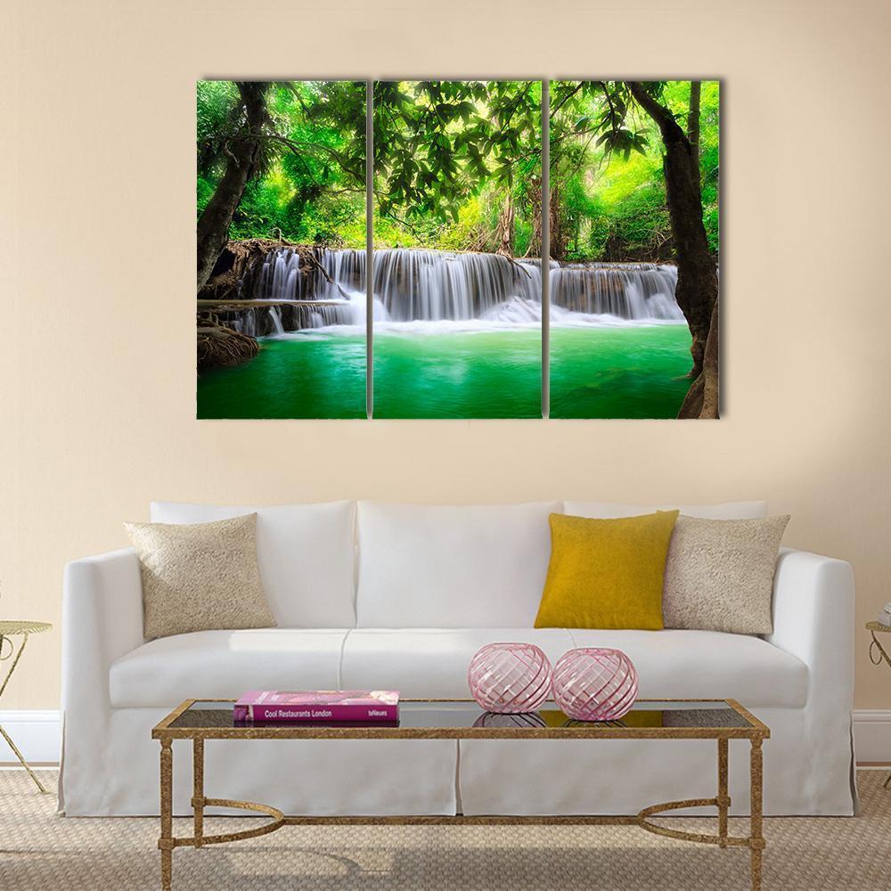 Waterfall In Kanjanaburi Canvas Wall Art-3 Horizontal-Gallery Wrap-37" x 24"-Tiaracle