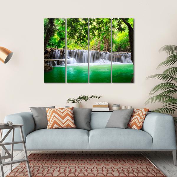 Waterfall In Kanjanaburi Canvas Wall Art-4 Horizontal-Gallery Wrap-34" x 24"-Tiaracle