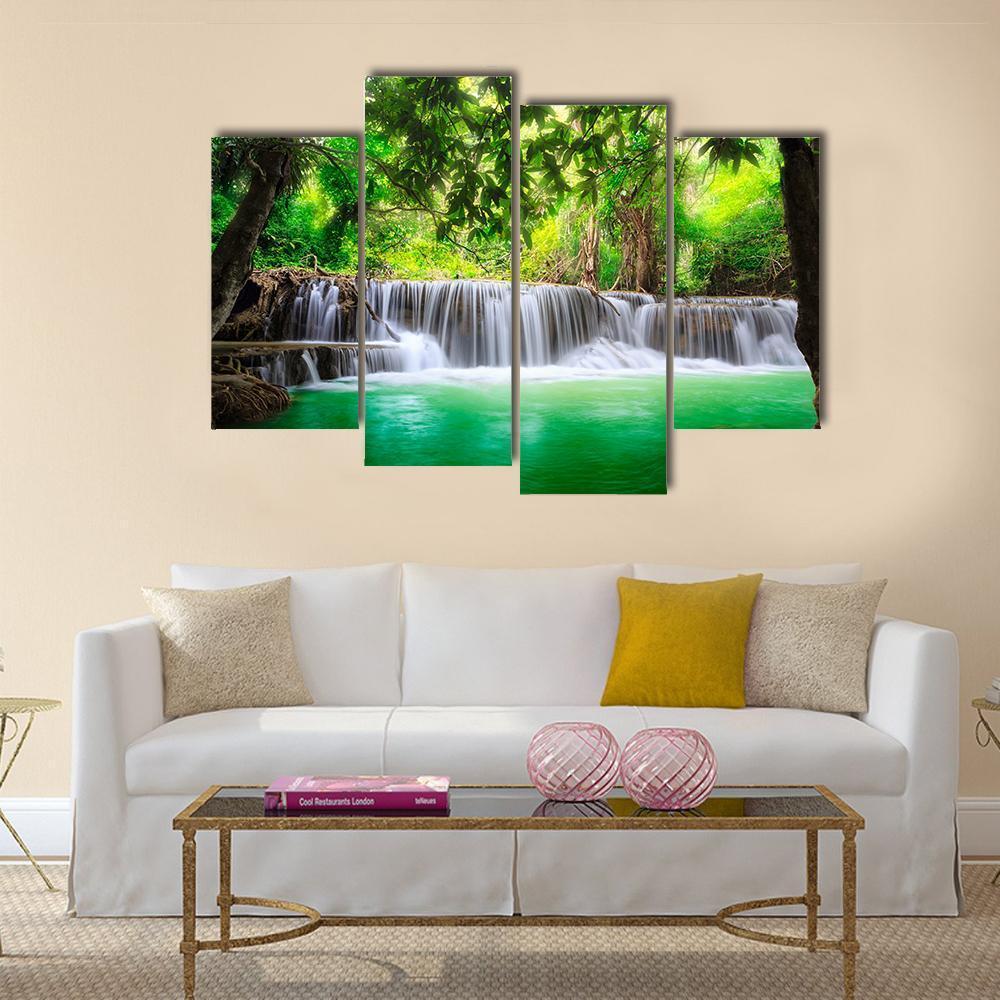 Waterfall In Kanjanaburi Canvas Wall Art-4 Pop-Gallery Wrap-50" x 32"-Tiaracle