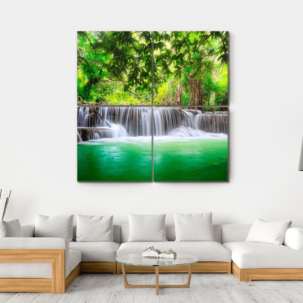 Waterfall In Kanjanaburi Canvas Wall Art-4 Square-Gallery Wrap-17" x 17"-Tiaracle