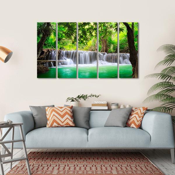 Waterfall In Kanjanaburi Canvas Wall Art-5 Horizontal-Gallery Wrap-22" x 12"-Tiaracle