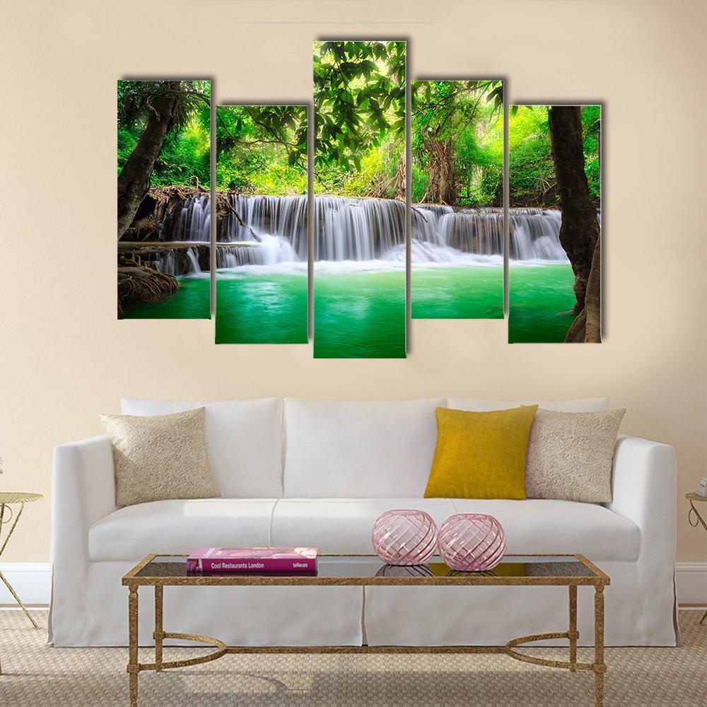 Waterfall In Kanjanaburi Canvas Wall Art-5 Pop-Gallery Wrap-47" x 32"-Tiaracle