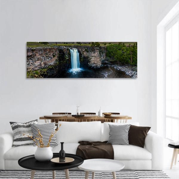Waterfall In Mongolia Panoramic Canvas Wall Art-3 Piece-25" x 08"-Tiaracle