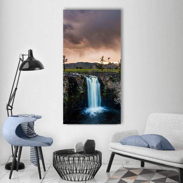 Waterfall In Mongolia Vertical Canvas Wall Art-1 Vertical-Gallery Wrap-12" x 24"-Tiaracle