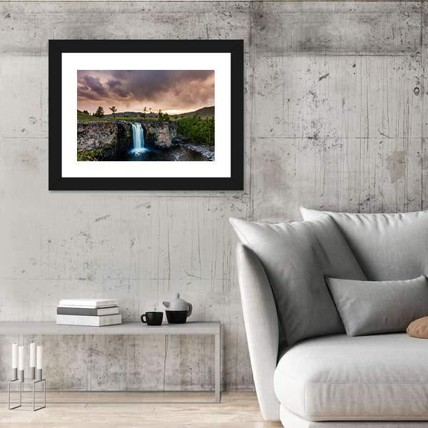 Waterfall In Mongolia Vertical Canvas Wall Art-3 Vertical-Gallery Wrap-12" x 25"-Tiaracle