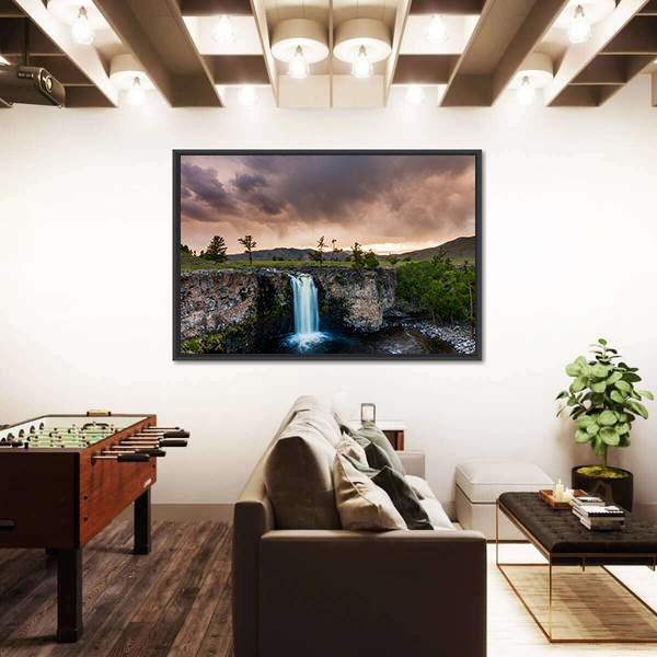 Waterfall In Mongolia Vertical Canvas Wall Art-3 Vertical-Gallery Wrap-12" x 25"-Tiaracle
