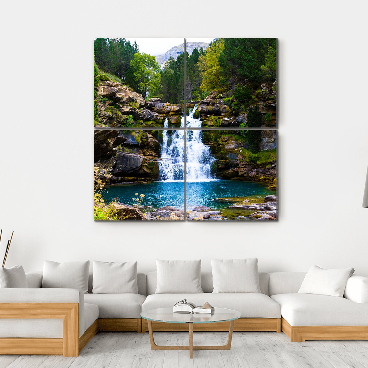 Waterfall In Monter Perdido Spain Canvas Wall Art-4 Square-Gallery Wrap-17" x 17"-Tiaracle