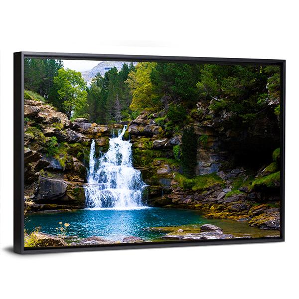 Waterfall In Monter Perdido Spain Canvas Wall Art-3 Horizontal-Gallery Wrap-25" x 16"-Tiaracle