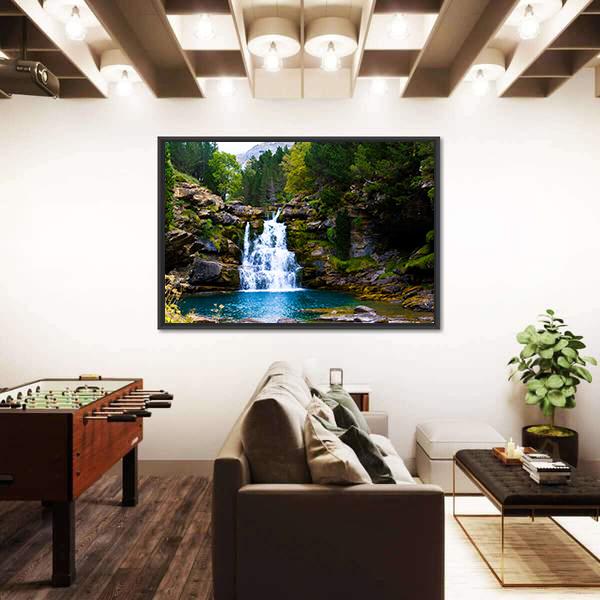 Waterfall In Monter Perdido Spain Canvas Wall Art-3 Horizontal-Gallery Wrap-25" x 16"-Tiaracle