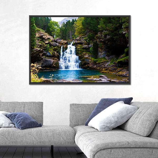 Waterfall In Monter Perdido Spain Canvas Wall Art-3 Horizontal-Gallery Wrap-25" x 16"-Tiaracle