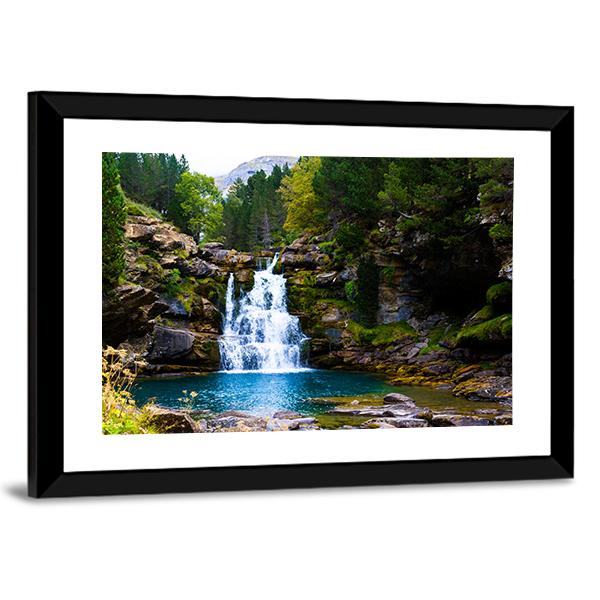 Waterfall In Monter Perdido Spain Canvas Wall Art-3 Horizontal-Gallery Wrap-25" x 16"-Tiaracle