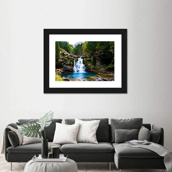 Waterfall In Monter Perdido Spain Canvas Wall Art-3 Horizontal-Gallery Wrap-25" x 16"-Tiaracle