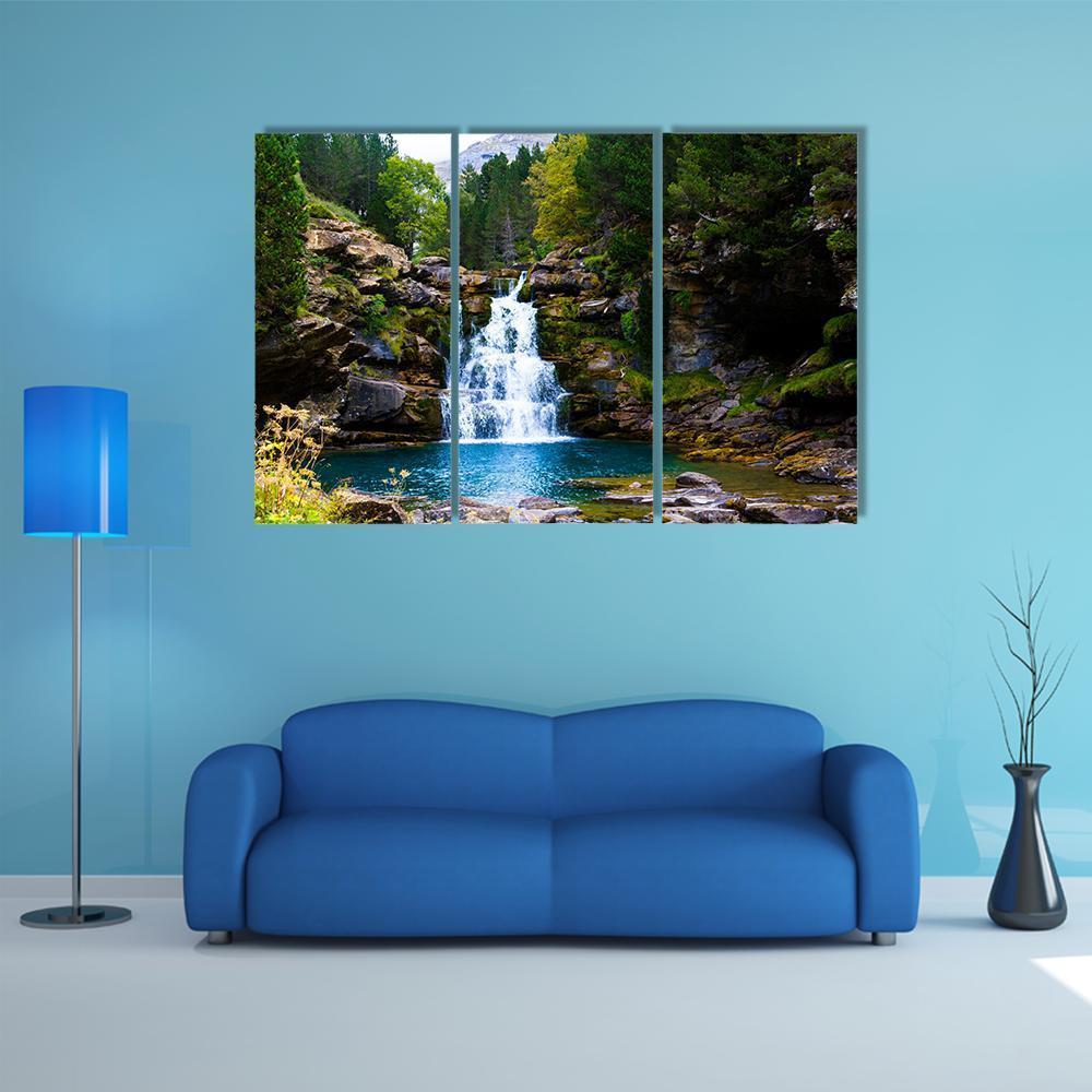 Waterfall In Monter Perdido Spain Canvas Wall Art-3 Horizontal-Gallery Wrap-37" x 24"-Tiaracle