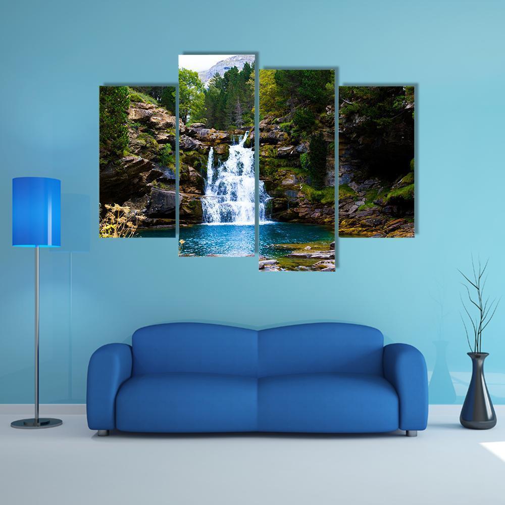 Waterfall In Monter Perdido Spain Canvas Wall Art-4 Pop-Gallery Wrap-50" x 32"-Tiaracle