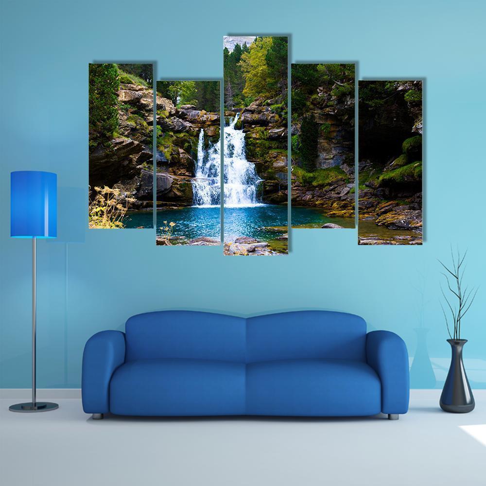 Waterfall In Monter Perdido Spain Canvas Wall Art-5 Pop-Gallery Wrap-47" x 32"-Tiaracle