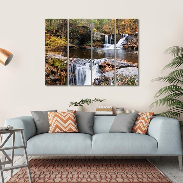 Waterfall In Mountain Canvas Wall Art-4 Horizontal-Gallery Wrap-34" x 24"-Tiaracle