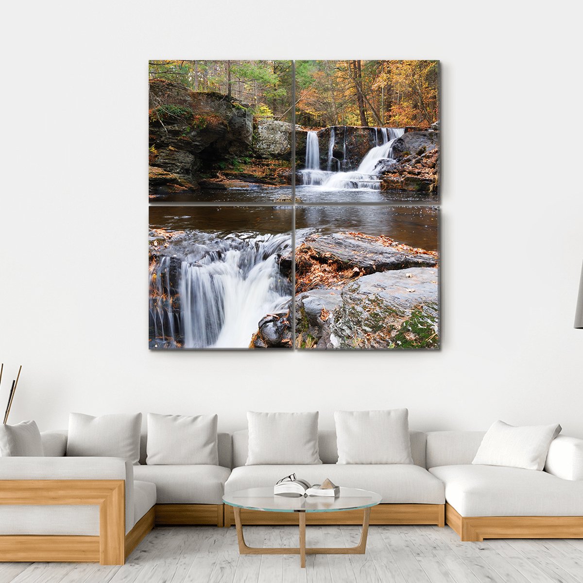 Waterfall In Mountain Canvas Wall Art-4 Square-Gallery Wrap-17" x 17"-Tiaracle