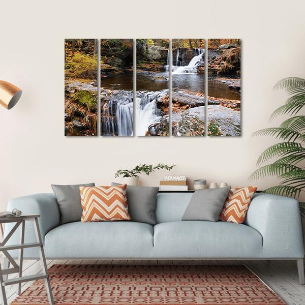Waterfall In Mountain Canvas Wall Art-5 Horizontal-Gallery Wrap-22" x 12"-Tiaracle